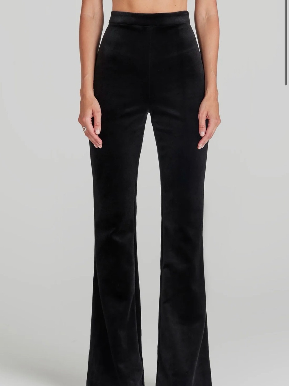 NADINE MERABI ✨ High-Rise Black Velvet Flare Pants